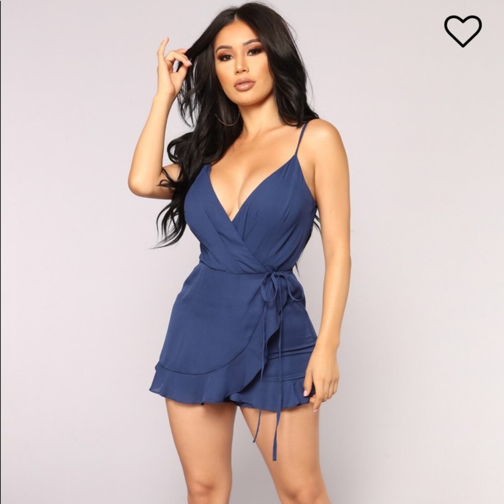 Clear The Air Wrap Romper - Navy